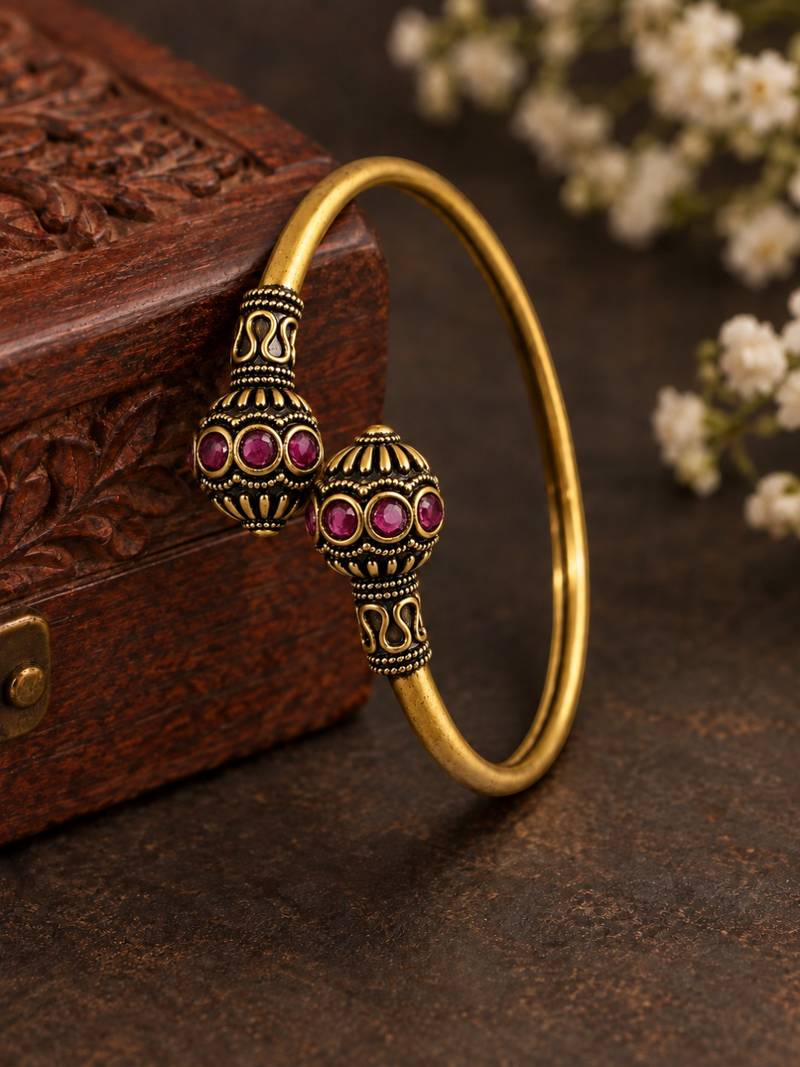 Gold plated wine adjustable kada bracelet