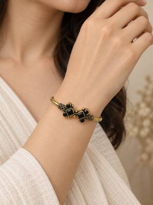 Gold plated geometric black adjustable kada bracelet 5