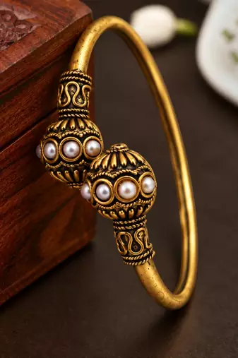Gold plated white adjustable kada bracelet
