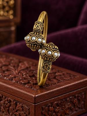 Gold plated white adjustable kada bracelet 2