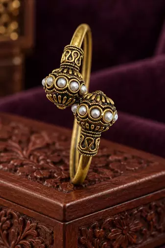 Gold plated white adjustable kada bracelet