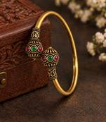 Gold plated red green adjustable kada bracelet