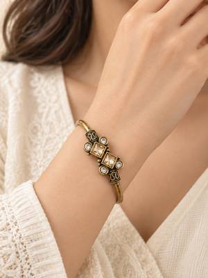 Gold plated geometric clear adjustable kada bracelet 5