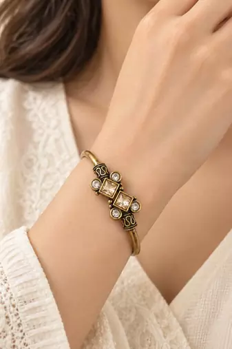 Gold plated geometric clear adjustable kada bracelet