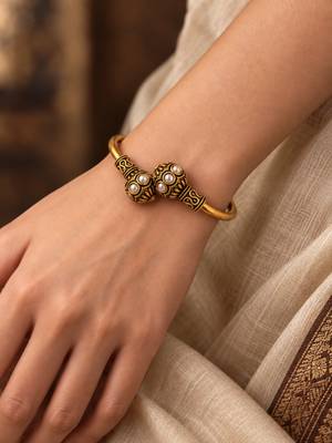 Gold plated white adjustable kada bracelet 5