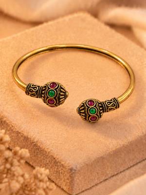 Gold plated red green adjustable kada bracelet 3