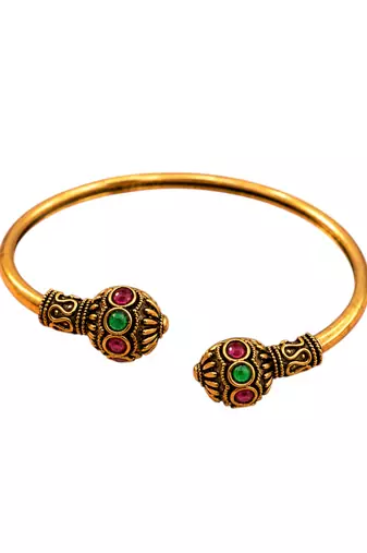 Gold plated red green adjustable kada bracelet