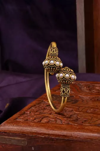 Gold plated pink adjustable kada bracelet