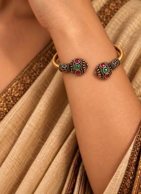 Gold plated red green adjustable kada bracelet 5