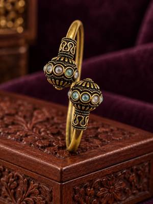 Gold plated pink green adjustable kada bracelet 2