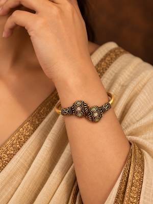 Gold plated pink green adjustable kada bracelet 5