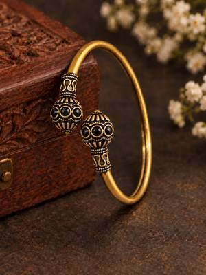 Gold plated black adjustable kada bracelet 1