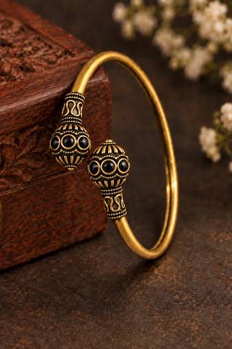 Gold plated black adjustable kada bracelet