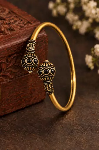 Gold plated black adjustable kada bracelet
