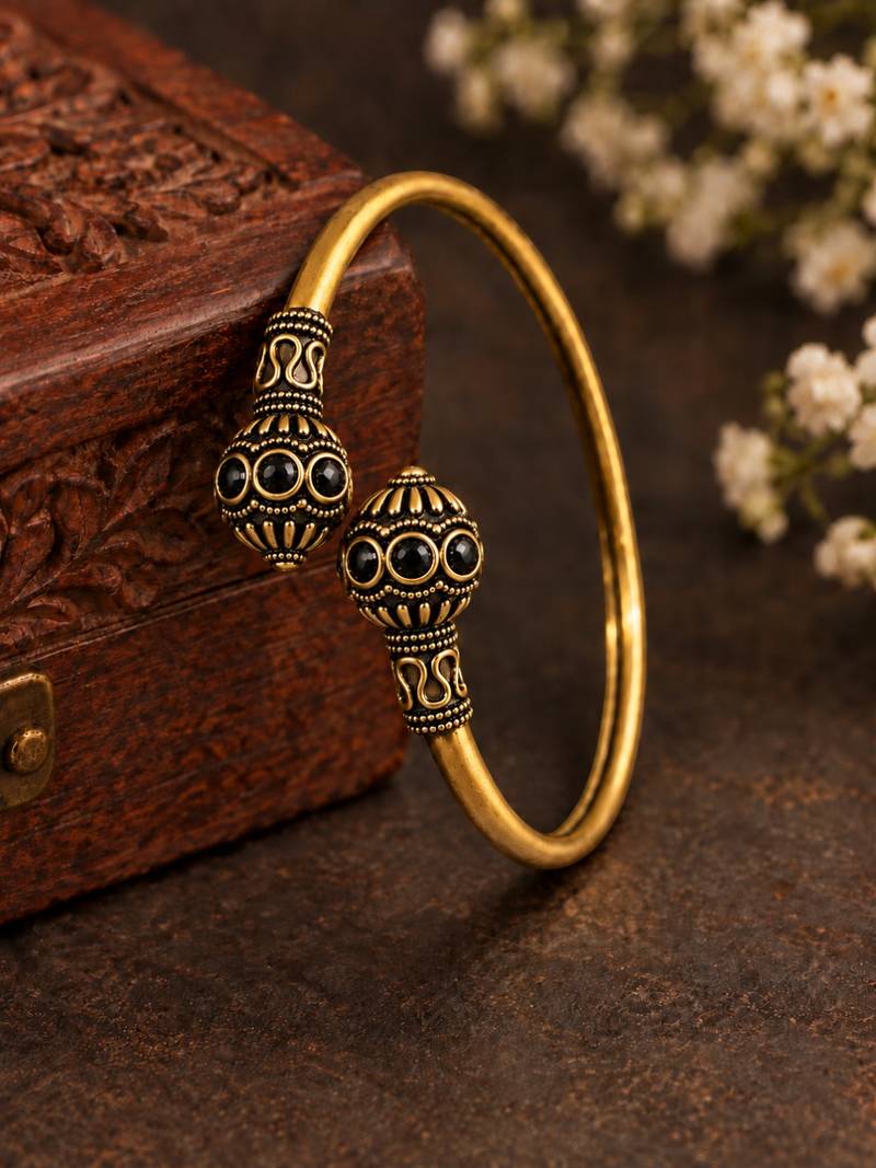 Gold plated black adjustable kada bracelet