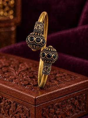 Gold plated black adjustable kada bracelet 2