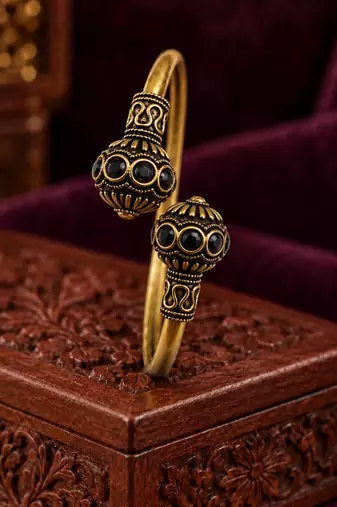 Gold plated black adjustable kada bracelet