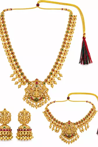 Temple laxmi peacock combo jewellery set