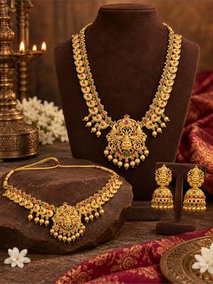 Temple laxmi peacock combo jewellery set 2