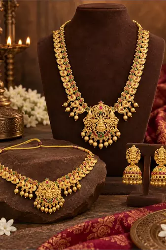 Temple laxmi peacock combo jewellery set