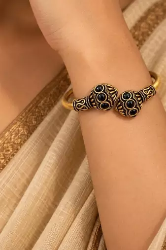 Gold plated black adjustable kada bracelet
