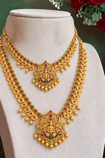 Temple laxmi peacock combo jewellery set