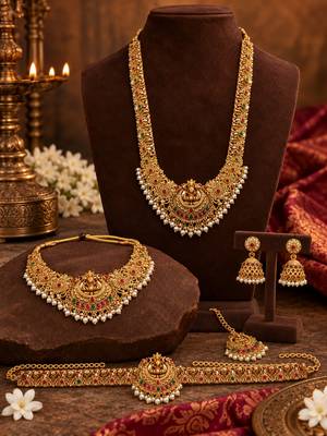 Bridal temple combo jewellery set with kamarbandh 2