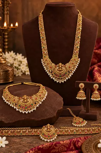 Bridal temple combo jewellery set with kamarbandh