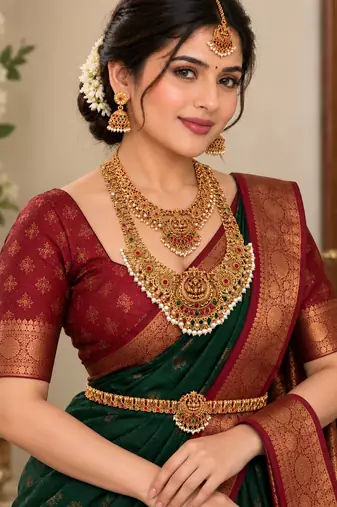 Bridal temple combo jewellery set with kamarbandh