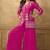 Pink chinnon cotton embroidered v-neck 2 piece set with circular palazzo for women