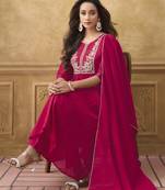 Pink premium mal chanderi embroidered kurta set with pant & embroidered lace dupatta