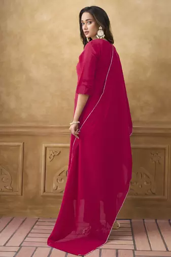 Pink premium mal chanderi embroidered kurta set with pant & embroidered lace dupatta