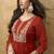 Orange premium mal chanderi embroidered kurta set with pant & embroidered lace dupatta