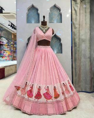Georgette Fabric Printed With Real Mirror Work Lehenga Choli Set 2