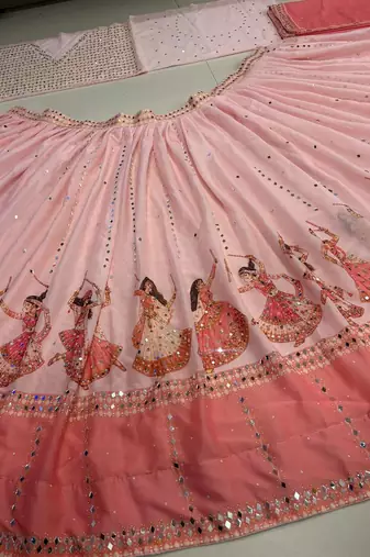 Georgette Fabric Printed With Real Mirror Work Lehenga Choli Set