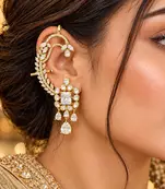 Kundan Stone Ear Cuff Earrings, Indian Bridal Jewelry, Floral Drop Design