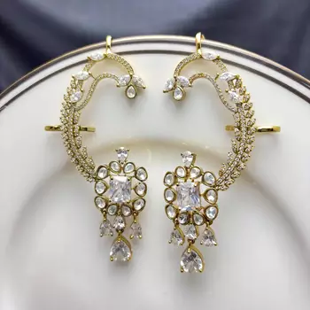 Kundan Stone Ear Cuff Earrings, Indian Bridal Jewelry, Floral Drop Design 2