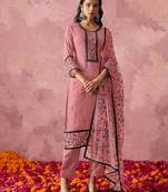 Pink georgette thread embroidery & sequins free size suit