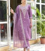 Pink silk blend embroidered free size suit