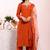 Orange silk blend embroidered free size suit