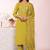 Olive silk blend embroidered free size suit