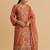 Orange silk blend embroidered   multi thread and sequins work heavy floral motifs gold zari work free size suit
