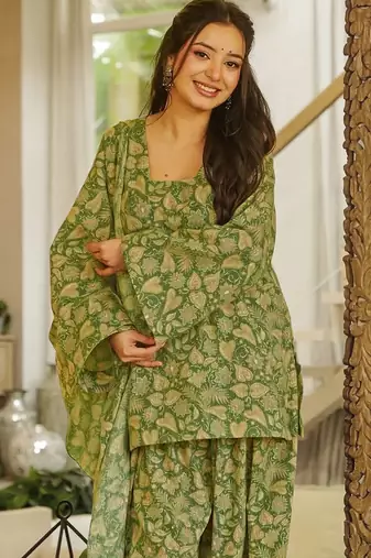 Brown blended cotton digital print free size suit