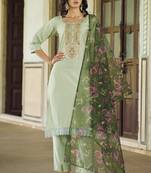 Sea green viscose rayon embroidered free size suit