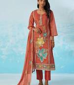 Pink fancy fabric thread and sequins embroidery free size suit