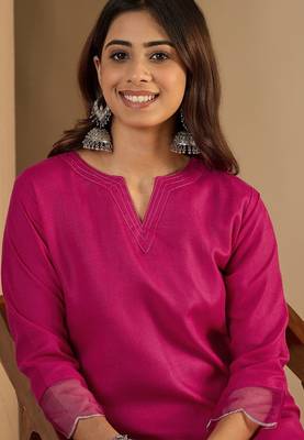 Pink blended cotton solid free size suit 2