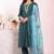 Teal silk blend embroidered free size suit