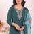 Teal silk blend embroidered free size suit