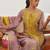 Yellow fancy fabric exquisite cut paste embroidery & sequin free size suit