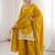 Yellow silk blend embroidered free size suit